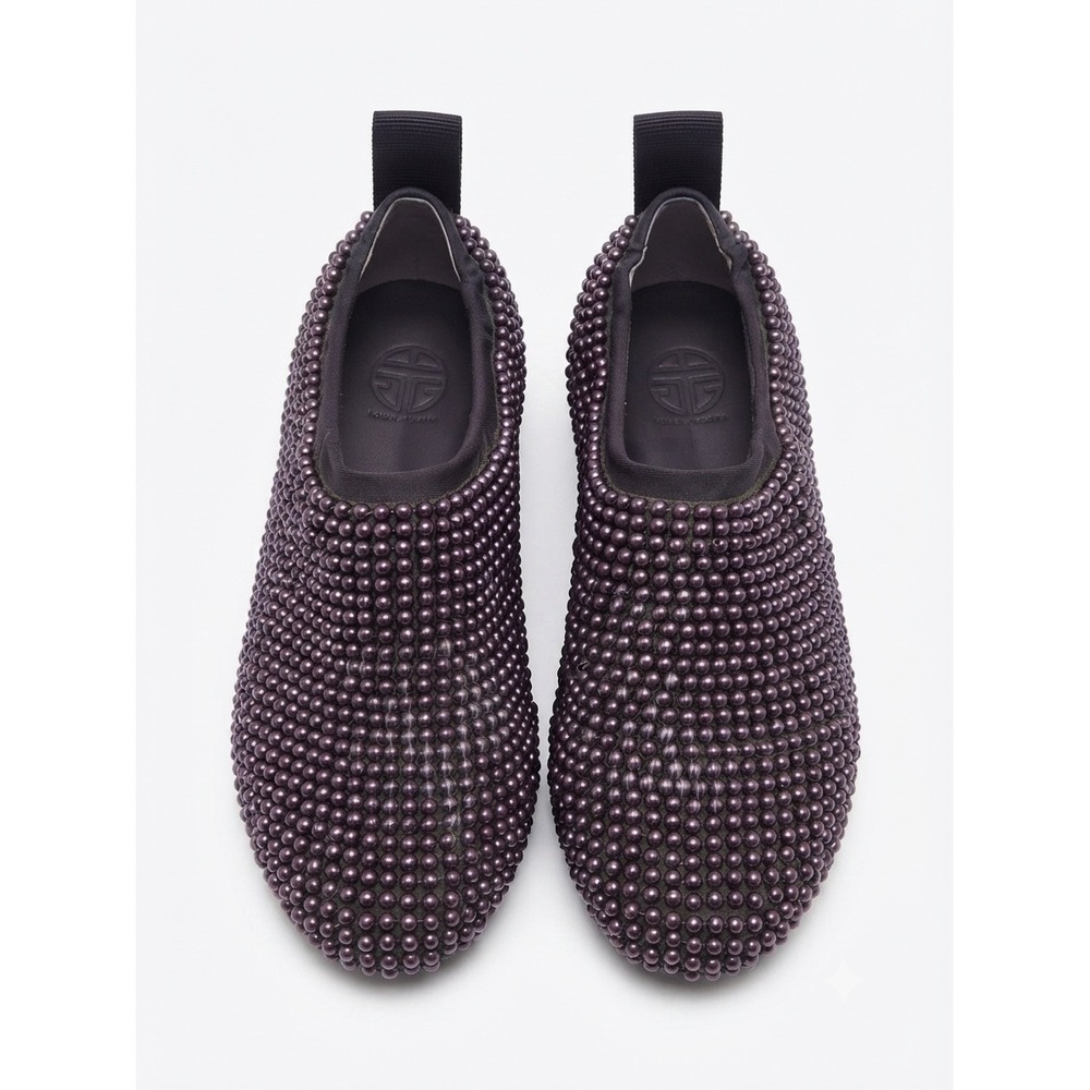 Tory Sport Purple Pearl Chic Embellished Glam Slip On Sneaker Striped Sole 8.5